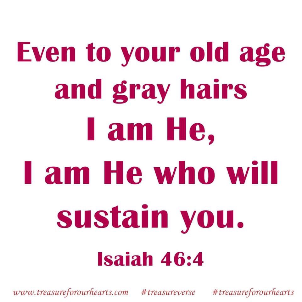 Even to your old age and gray hairs I am he, I am he who will sustain you. #treasureverse #Isaiah464 #GodsWord #Godspromises Lin