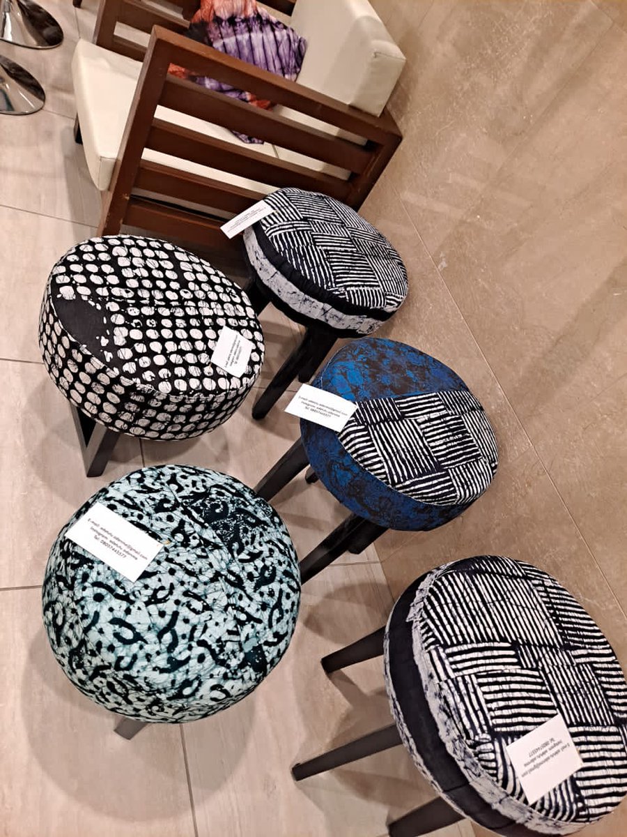 Tyre and Textile Waste bring forth good tidings.

Ottomans and Side Stools available at the ongoing Ecobank Adire Experience. Check out Adetutu Adanma Fashion Coy at the Exhibition ground

Textile and Tyre Waste at Its finest.
#waste #reuse #recycling #upcycling #impact #socent