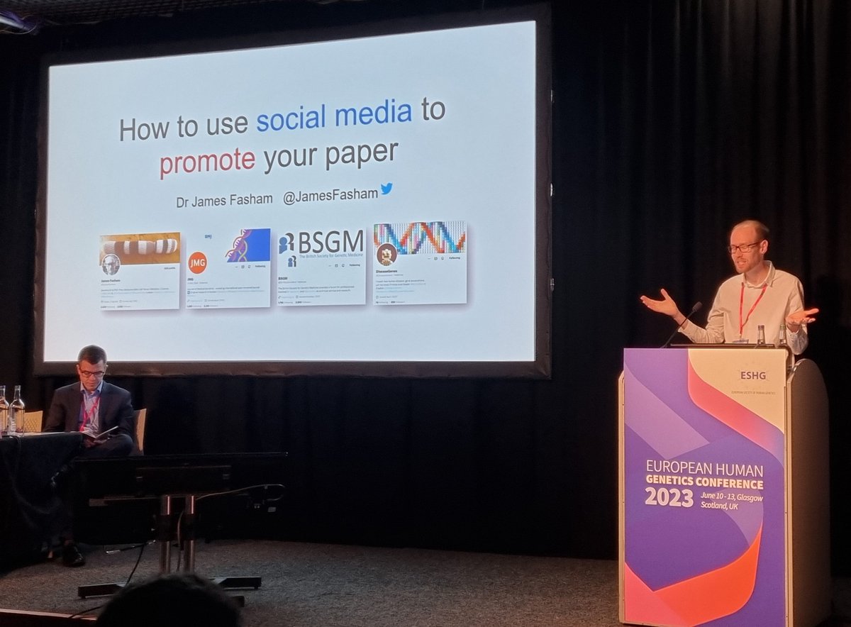 @JamesFasham at #ESHG2023 in Hall 1 sharing valuable insights on how to use social media to maximise reach and impact of your scientific discoveries. @ExeterMed @eshgsociety
