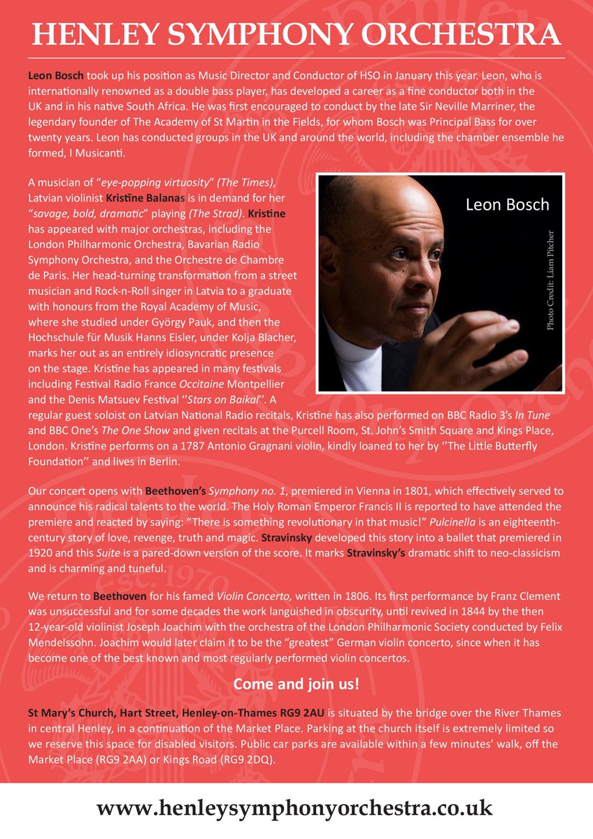 Now’s a good time to buy tickets for our next concert!  

It’s the week after next - in the church next to Henley’s bridge, so why not combine it with a riverside stroll &amp; some pre-Regatta peeks?

henleysymphonyorchestra.co.uk/concerts
