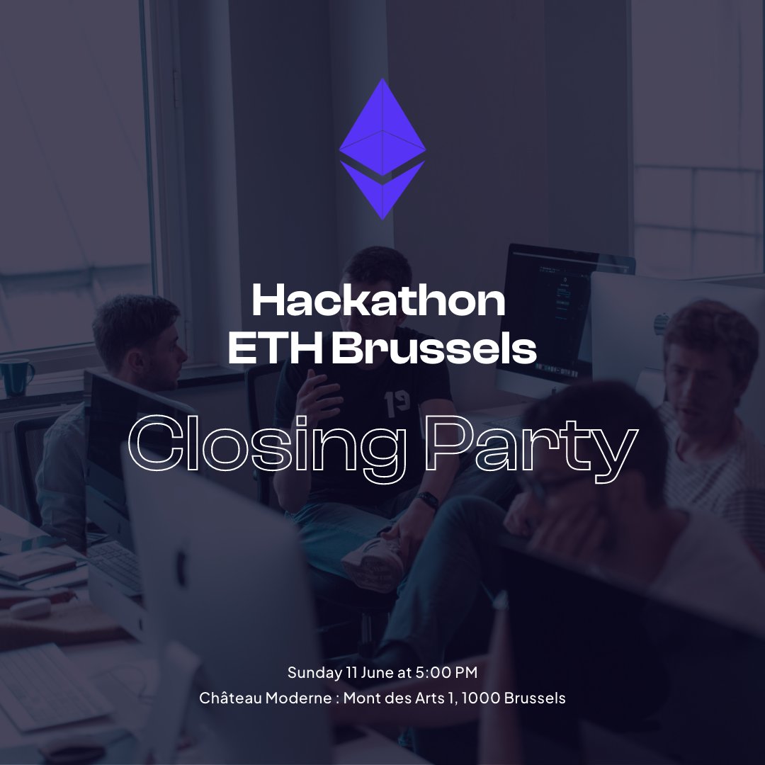 Join us for an Unforgettable Closing Party from <a href="/ETHBrussels/">ETHBrussels</a> Hackathon! 🥳🎉

🗓️ Date: June 11
⏰ Time: 5PM
📍 Location: Chateau Moderne

Don't miss this incredible opportunity to unwind, connect, and raise a toast to the power of blockchain innovation. See you there! 🥂