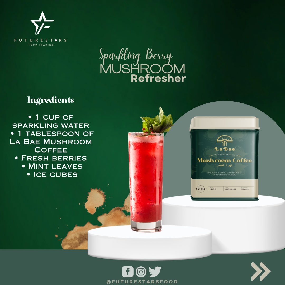 FutureStarsFood's tweet photo. 🌞It’s time to shake up your #beverage game! 🍹🍄 Introducing our brand-new recipe for refreshing summer drinks with #LaBaeMushroomCoffee, exclusively for our #UAE #habibis. Get ready to sip and savor the goodness! 
#MushroomCoffee #FuturestarsFood #CoffeeDubai  #Dietcoffee https://t.co/Y2DMnbVmJS