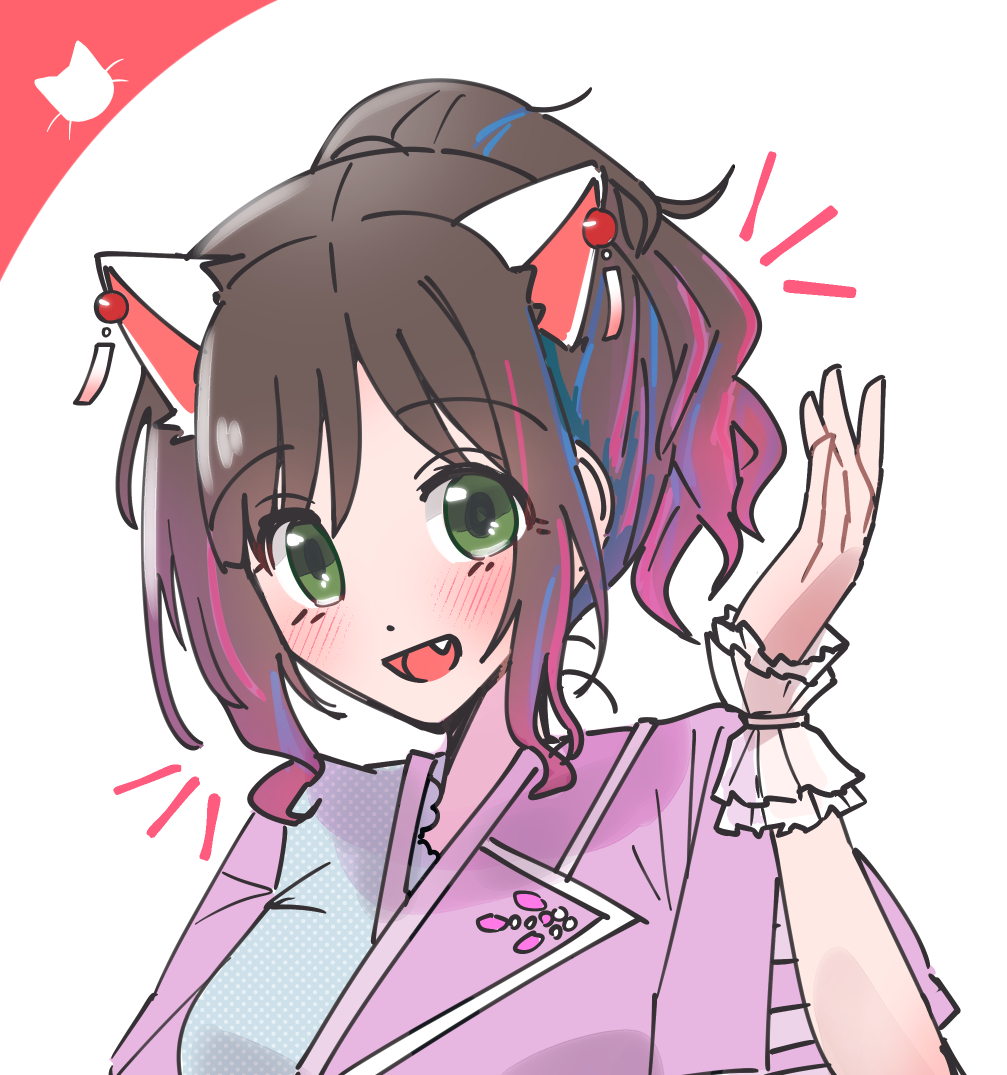 maekawa miku 1girl animal ears cat ears solo green eyes fang ponytail  illustration images