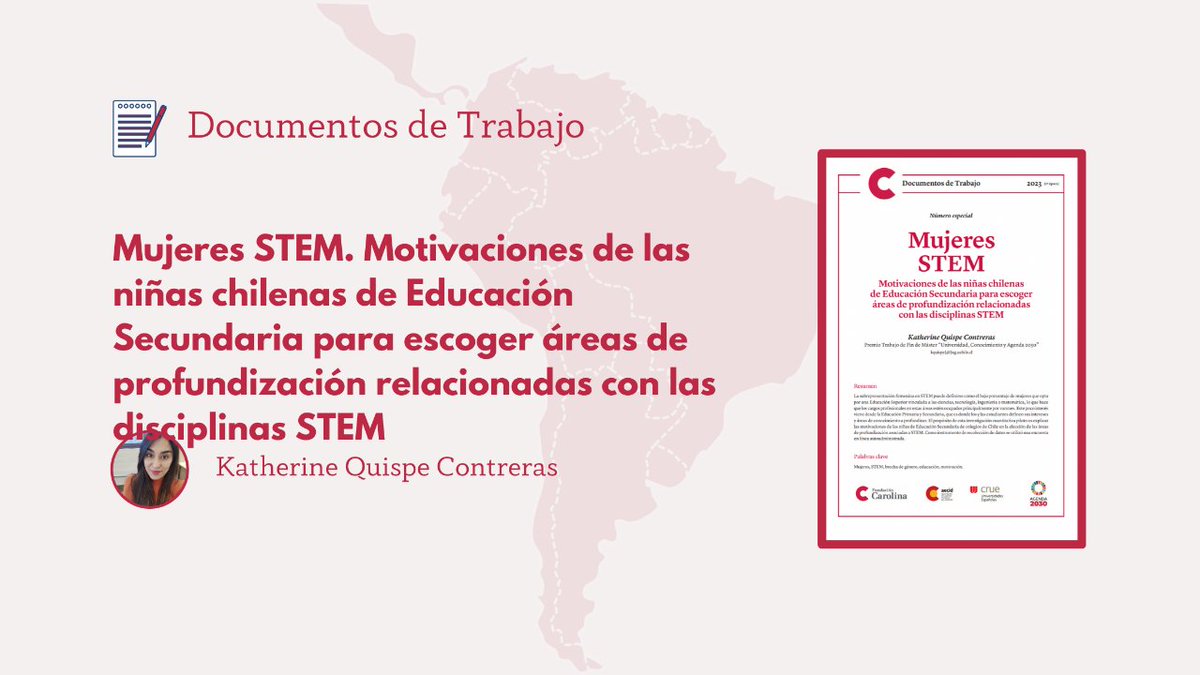 @CumbreIberoA @SEGIBdigital @acmilamaldonado @uvigo @AECID_es 4️⃣ 'Mujeres STEM. Motivaciones de las niñas chilenas de Educación Secundaria para escoger áreas de profundización relacionadas con las disciplinas STEM'👩‍🔬

Autora: ✍️Katherine Quispe Contreras, @UniBarcelona

📥 #AccesoAbierto: fundacioncarolina.es/dt_fc_especial…

(🧵5/5)