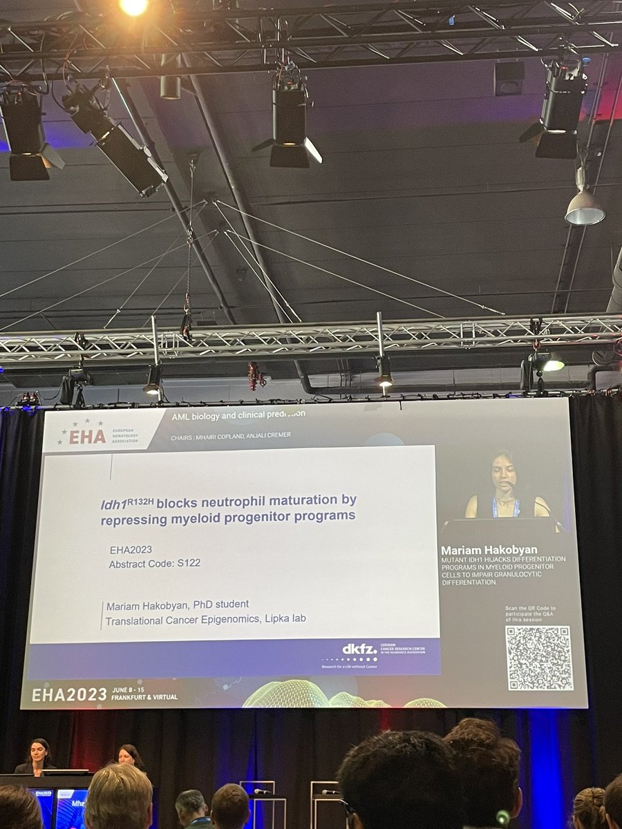 Fantastic talk from @MariamHakobya20 describing how mutant IDH1 hijacks differentiation programs in myeloid progenitors in AML.
#EHA23