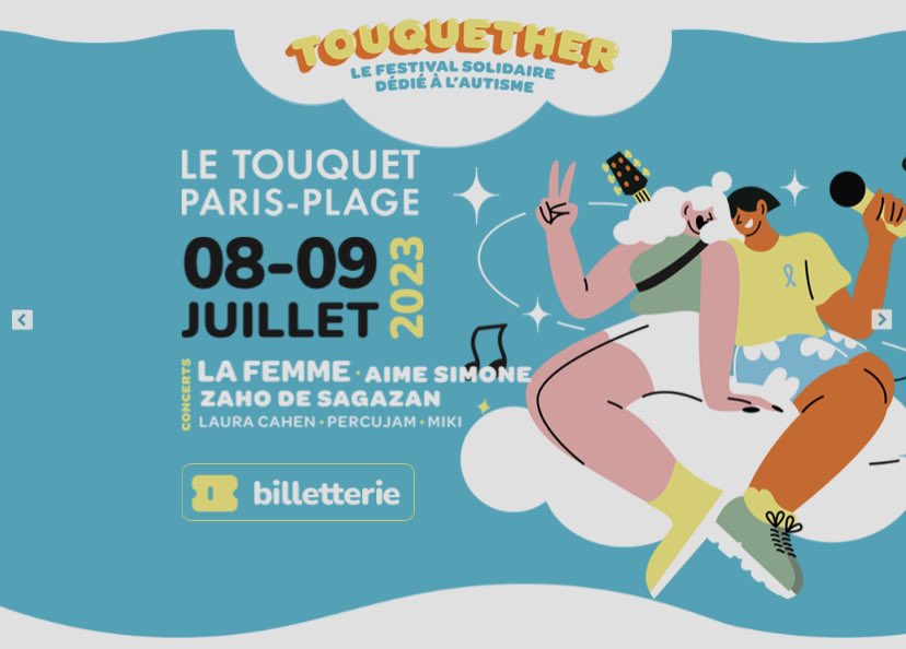 Et voilà, nouvelle édition du festival Touquether !!! Le seul festival musical (mais pas que !) au profit de l’autisme. Des artistes, du ciné, des talks et du stand up. Tout est gratuit en extérieur ! Énorme prog : La femme, Aime Simone, Zaho de Sagazan  touquether.fr