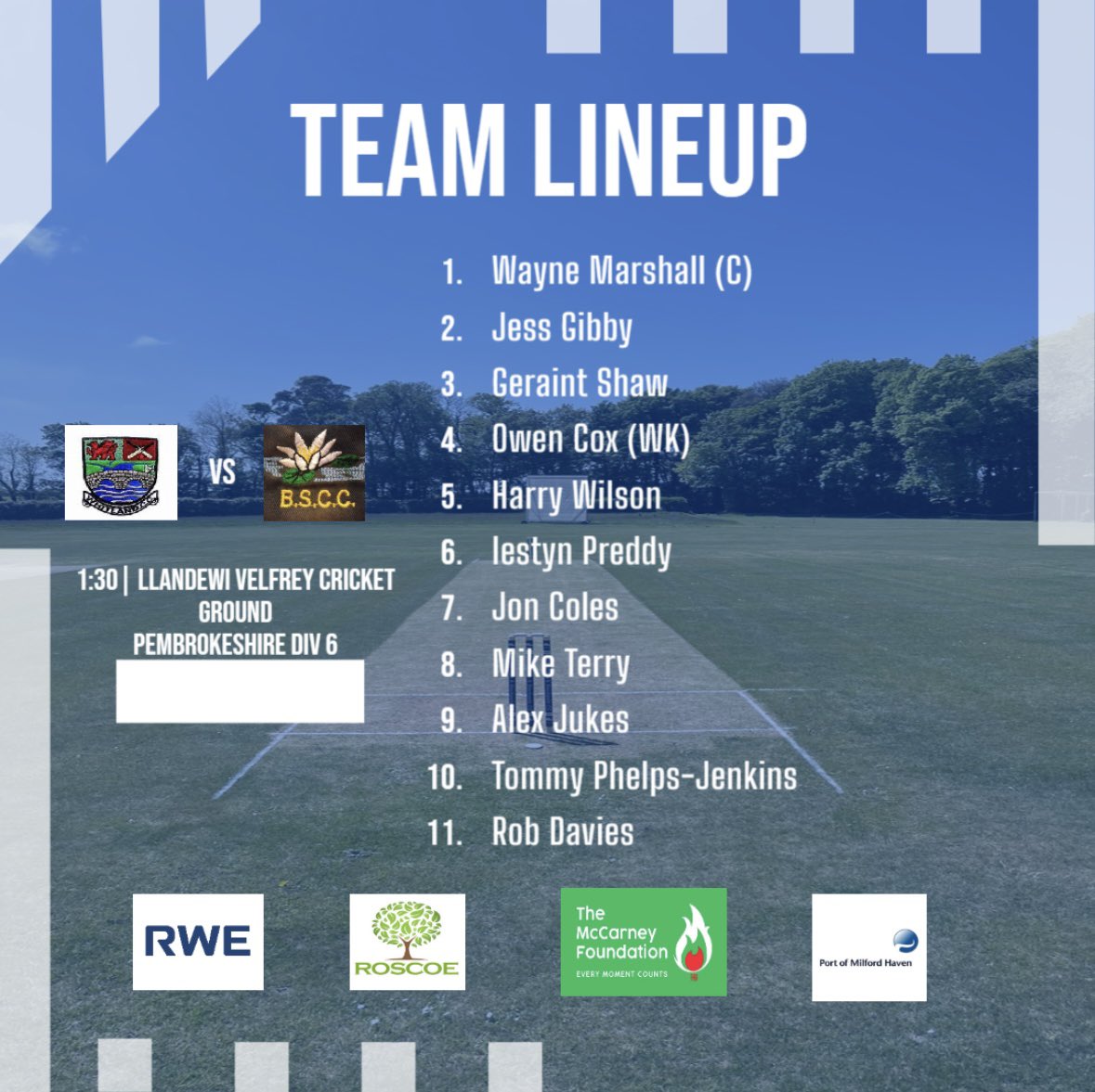 StackpoleCC's tweet image. 🟦 Matchday 8 🟦

Here’s how your Lilies lineup for todays games. Fingers crossed that the weather holds🤞 

Division 3: 1sts Vs @LlechrydCC 2nds (H)
(Match sponsored by K &amp;amp; M Windows)

Division 6: 2nds Vs @CCHendygwyn 3rds (A)

Both games start 1:30! 

#UpTheLilies 👏