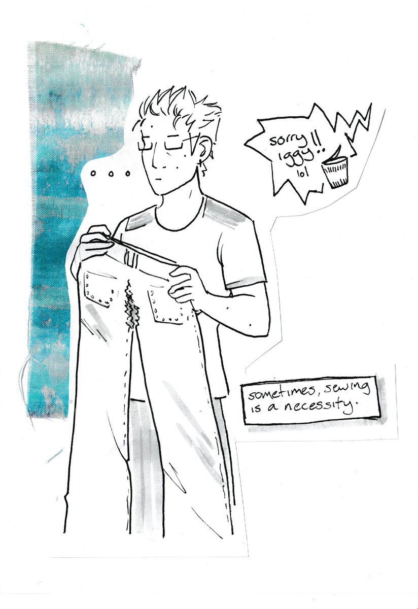 i can finally post my zine i made for the ffxv old school zine fest !!! 

it was so so SO fun making this lil guide to hand sewing and basic mending (and drawing iggy bc i love him), and you can look at it or print it yourself here!!!

drive.google.com/drive/folders/… 🖤