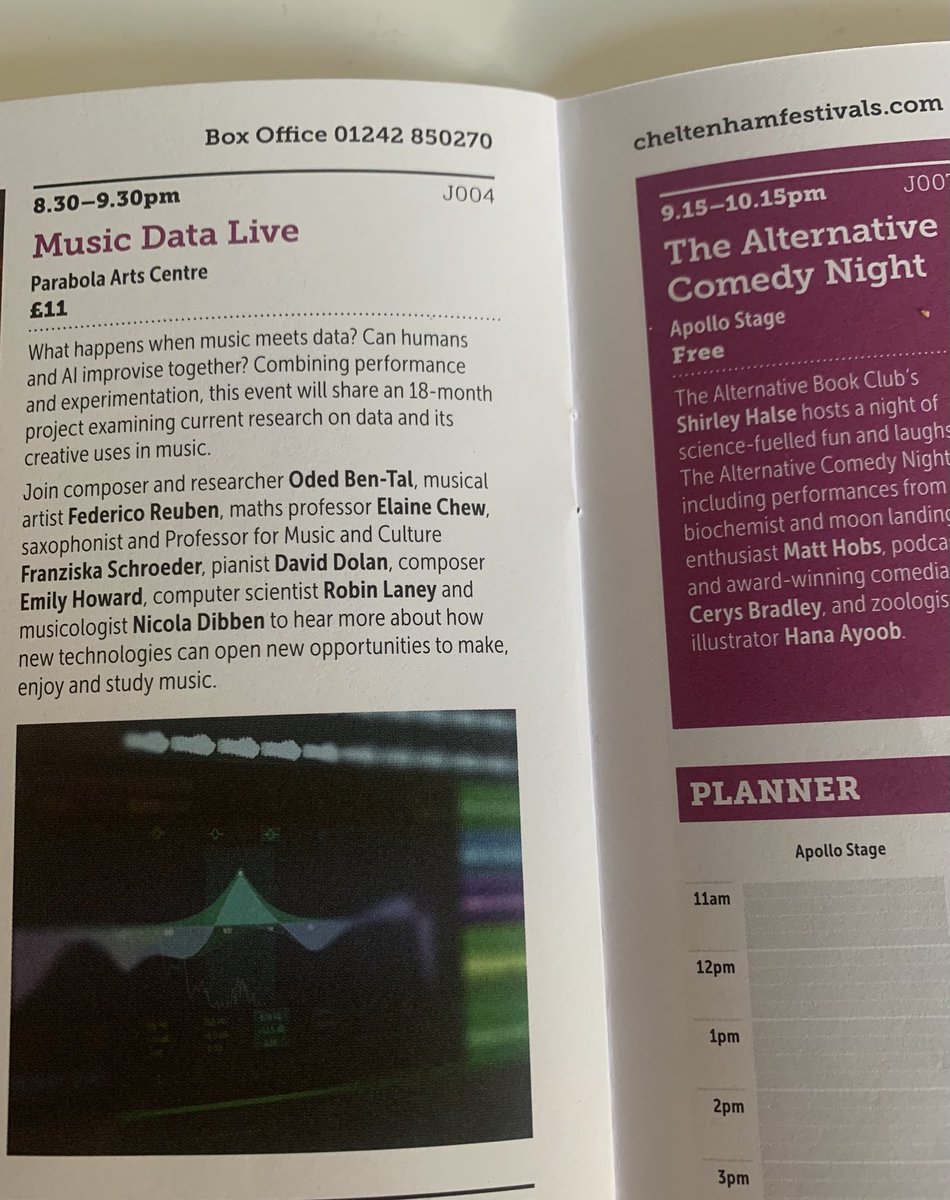 ⁦<a href="/cheltfestivals/">Cheltenham Festivals</a>⁩ Last Night exploring with ⁦@freuben⁩ how we make/improvise music together with #AI ! ⁦<a href="/EHowardComposer/">Emily Howard</a>⁩ ⁦<a href="/Musicdatasense/">AHRC Datasounds, datasets and datasense network</a>⁩ Great audience with inspiring questions for us and the machine.