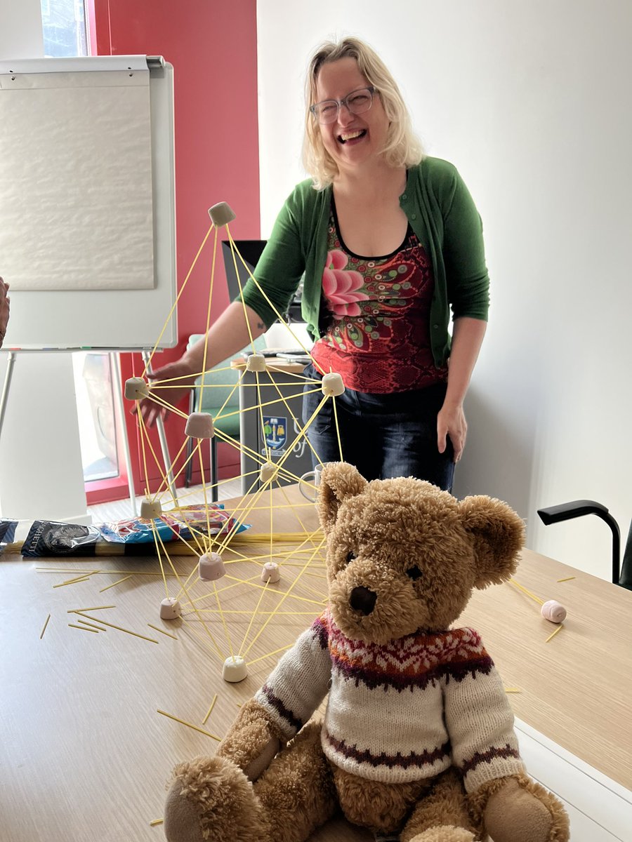 This morning the YPAG started with some ice breakers, we have a special guest called Bernard the Bear with us today (he belongs to @researchandv ‘s little girl who was desperate to come but is too young). @drchristinamcm and Casey built the winning marshmallow tower