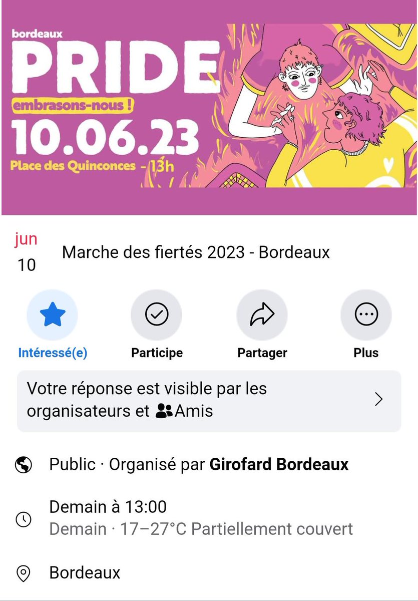 La marche des fiertés à Bordeaux, c'est aujourd'hui et ça commence à 13h place des Quinquonces 👍