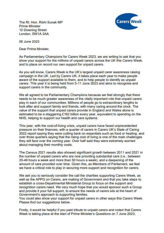 cj_dinenage's tweet photo. This #CarersWeek, I signed a letter to @rishisunak calling for more support for unpaid carers. 7000+ people in Gosport provide care for a loved one, saving the NHS thousands, but also taking a toll on their own well-being. https://t.co/z8zBmHqP3Y
