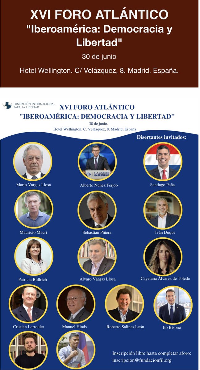 cayetanaAT's tweet photo. Por un vuelco político a favor de la democracia y la libertad en toda Iberoamérica. 

@FundacionFIL 

El 30 de junio en Madrid.

Les esperamos: 
inscripcion@fundacionfil.org https://t.co/qfrBTljAHo