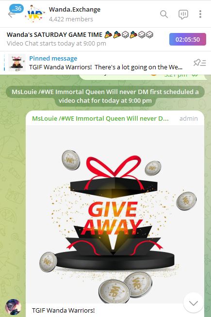 BenLivAndDith's tweet image. GET INTO A FUN SATURDAY WITH WANDA EXCHANGE's GAME NIGHT🥳 
Double the fun by inviting some friends. 
Let's enjoy while learning and getting rewards. See you all!
@PaybitcoinT 
@Lourd_Aria 
Telegram Link: t.me/wandaexchange
#WandaExchange #WeToken #WandaWarriors