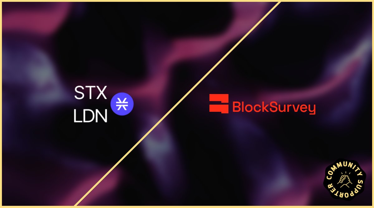 STX:LDN (Stacks London) (@stxldn) on Twitter photo Did you know that the #STXLDN community is officially supported by <a href="/blocksurvey/">BlockSurvey | Re-imagining the future of surveys</a> ?😎
Well, now you do! 😁
Read on to find out more...🧵👇 Did you know that the #STXLDN community is officially supported by <a href="/blocksurvey/">BlockSurvey | Re-imagining the future of surveys</a> ?😎
Well, now you do! 😁
Read on to find out more...🧵👇