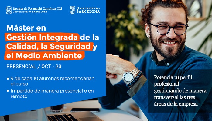 qssmai's tweet photo. Ya puedes inscribirte en el máster en Gestión Integrada de la Calidad, la Seguridad y el Medio Ambiente del @UB_IL3, que iniciará en octubre.

Más información: https://t.co/4fUigxnFMu https://t.co/8ZFl6IHb1E