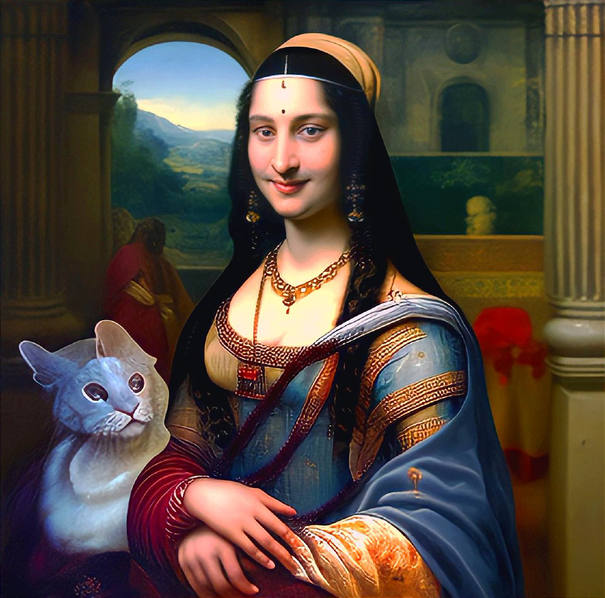 _AndromedaNFT_'s tweet photo. Shiva Lisa is one of the highest deities of Hinduism in Andromeda. Shiva is the protector of heaven and earth, the destroyer of demons, the forgiver of sins and the multiplier of days.. Da Vinci painted Shiva Lisa on the Indian planet Andromeda to remember her.#blockchain #NFT https://t.co/radupNAuoO