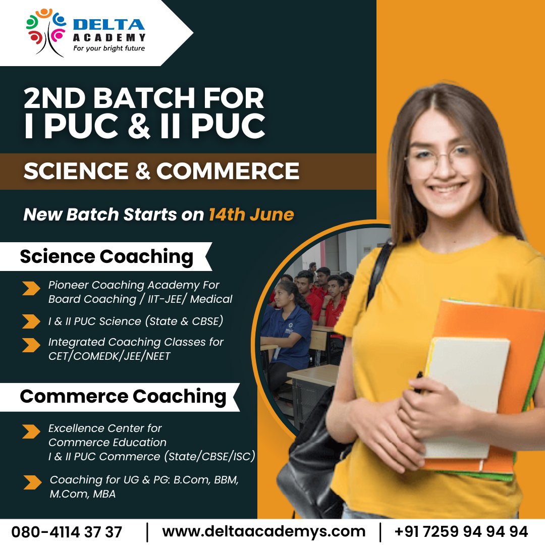 deltaacademy14's tweet image. 📷📷 New Batches Start for 1st &amp;amp; 2nd PUC Science &amp;amp; Commerce 📷
Embark on a journey of academic excellence with our academy&apos;s fresh batches for 1st and 2nd PUC Science &amp;amp; Commerce! 📷 Limited seats available, so Enroll now and set yourself up for success!
#PUCScience #PUCCommerce