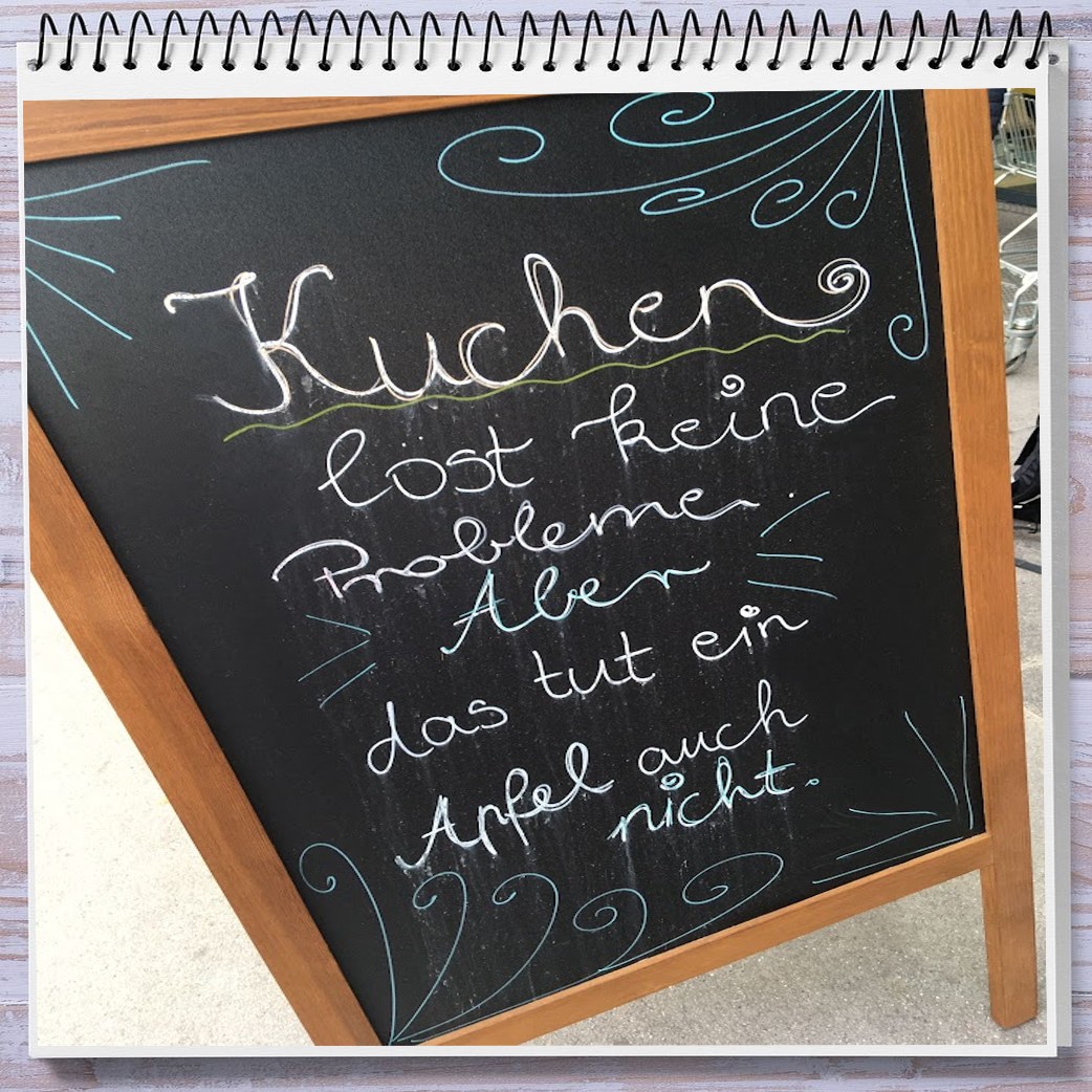 tomdcb's tweet photo. „Kuchen löst keine Probleme, aber das tut ein Apfel auch nicht.“
Wie wahr! Neulich gesehen in #Garmisch-Partenkirchen. 😄 
Welche tollen Sprüche sind dir begegnet? Schreib sie in die Kommentare! https://t.co/SYkBwBno7x