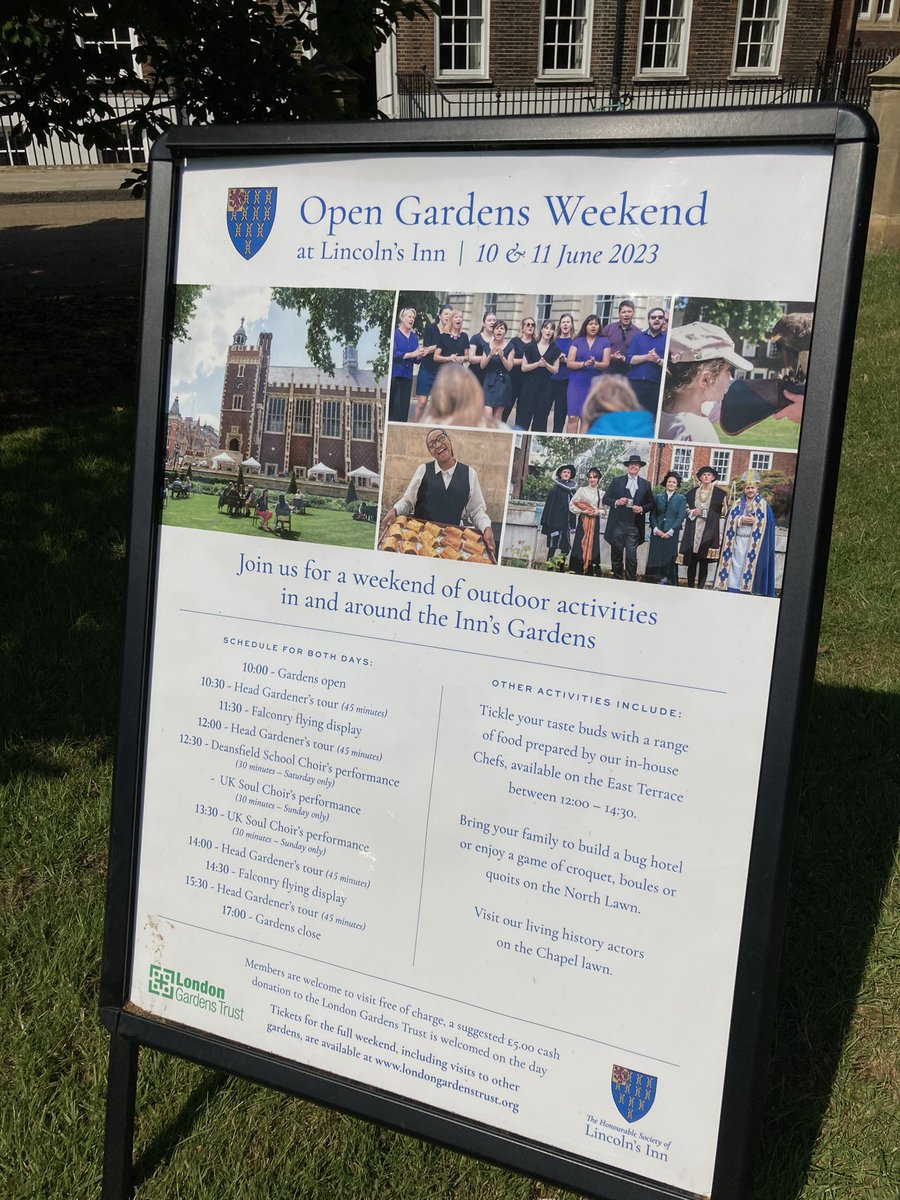 lincolnsinn's tweet photo. Day 1 of Open Gardens weekend is in full swing. Flowers, falconry, food - Lincoln’s Inn has got it all! 10 am - 5 pm today and tomorrow.

#LOG2023 #gardens #summer #falconry #hiddengems #LincolnsInn @LDNGardensTrust https://t.co/jYDlqKzjIm