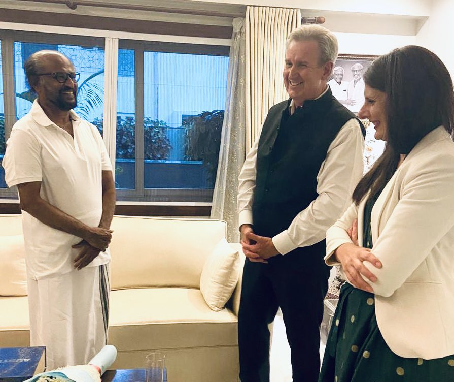 #Cinema connects cultures and builds on people-to-people links between countries. It was wonderful to meet the legendary actor @rajinikanth and convey my best wishes for his upcoming film #Jailer. #ThalaivarRajinikanth #SuperstarRajinikanth
 @ash_rajinikanth @soundaryaarajni