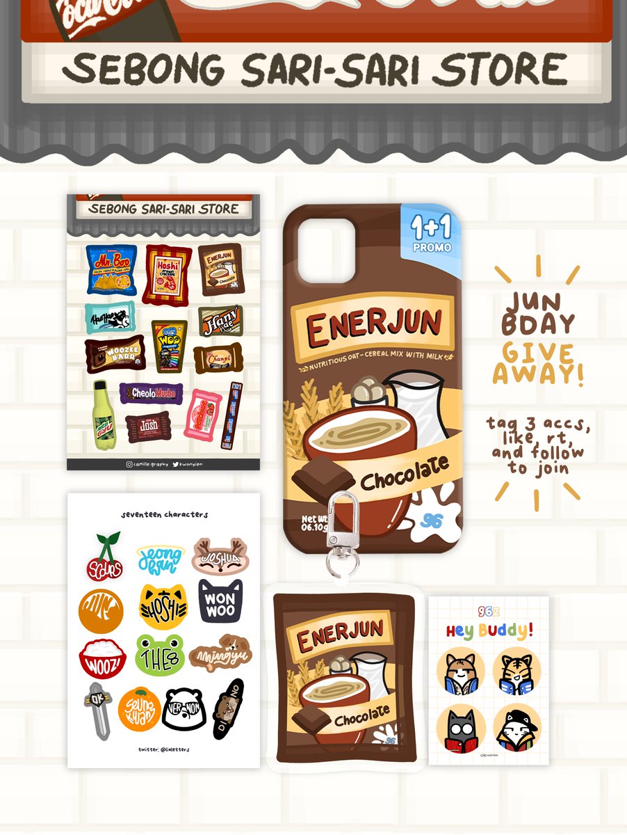 lialetters's tweet photo. Jun Birthday GIVEAWAY ! ✨

1 winner of a junhui merch set:
- enerjun phone case
- enerjun keyring
- set b sari-sari vinyl matte sticker
- svt characters vinyl matte sticker
- 96z hey buddy vinyl matte 

🌻 tag 3 accs, like, rt, and follow me to join 
🌻 will end tomorrow (10pm) https://t.co/jOQAmKm9H9