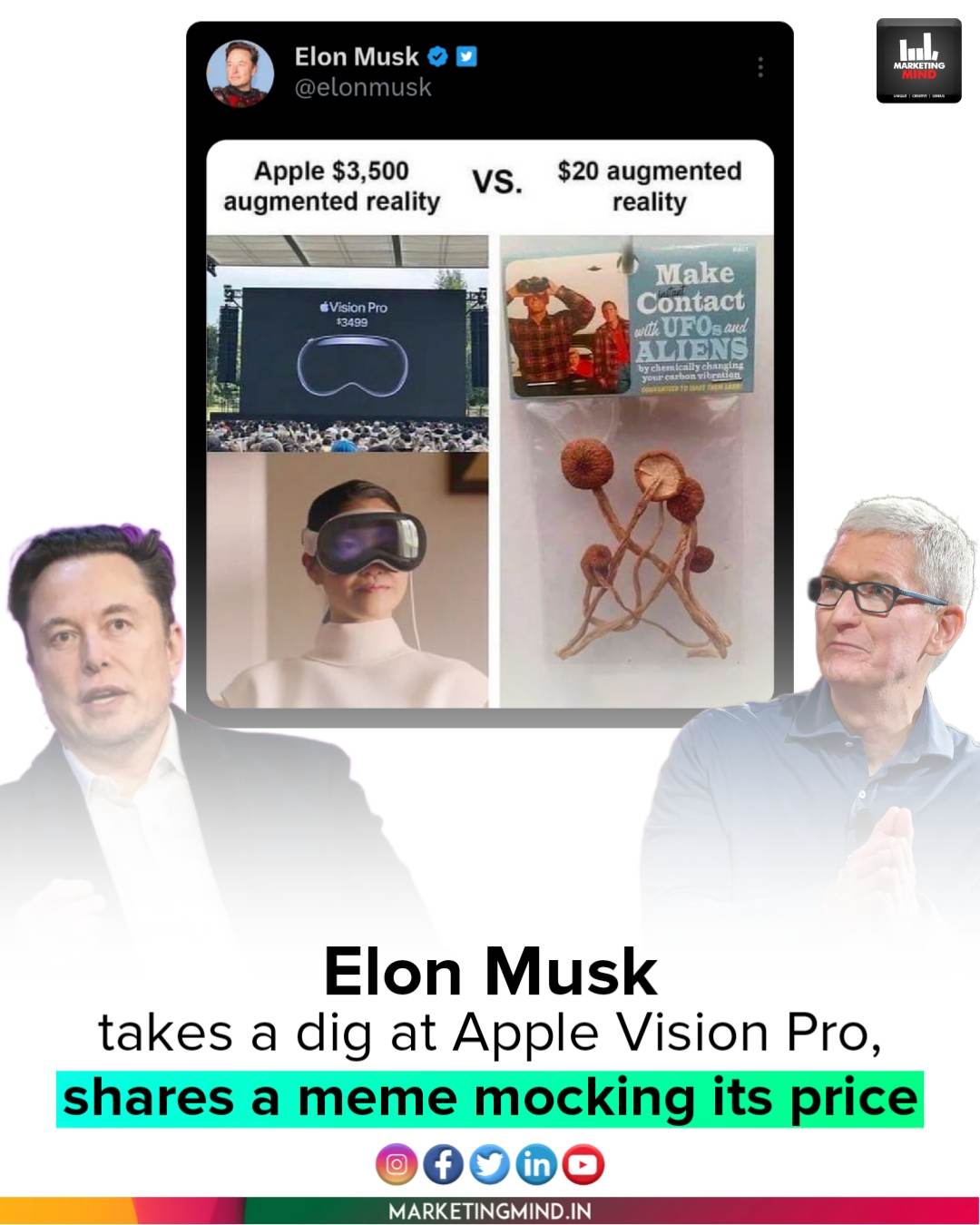 Elon Musk takes a dig at Apple Vision Pro, shares a meme mocking its price