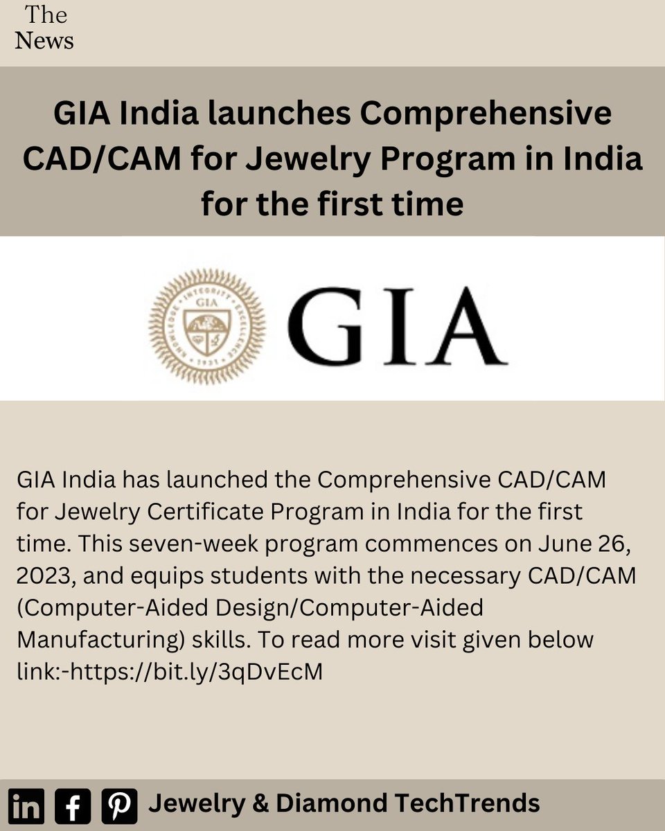 GIA India launches Comprehensive CAD/CAM for Jewelry Program in India for the first time.

#jewelry_and_diamond_tech_trend #jewelrynews #digitalnews #diamondindustry #JewelryIndustry #DiamondNews #vibe #saturday #technolohgy #sphereplugins #woocommerce 
#jewelryindustrynews