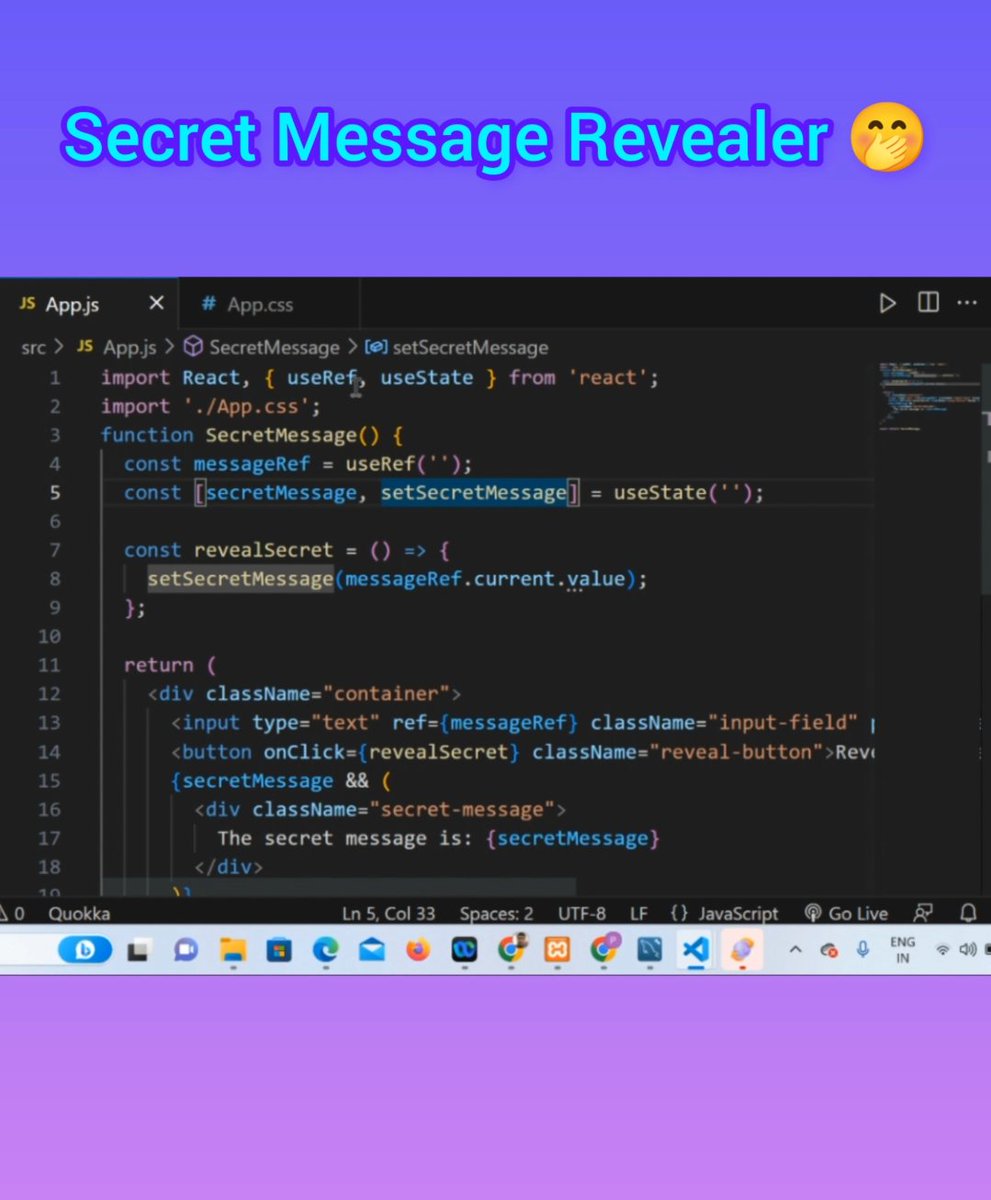 PrakharKumarMi7's tweet image. Learn how to create a secret message app using react js

Secret-message-app.openinapp.co/oxdns

#reactjs #coding #javascr