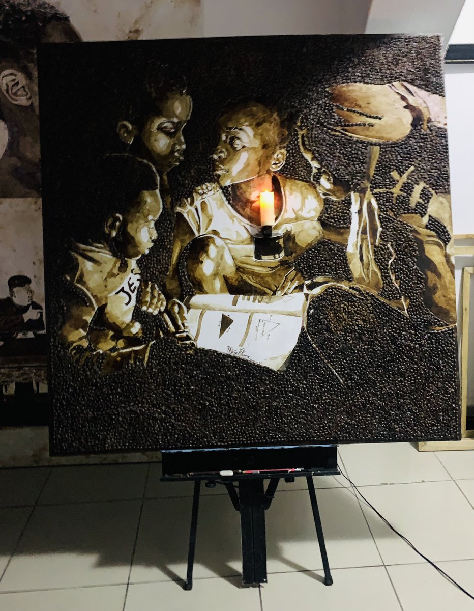 kennydavinci's tweet photo. New art alert. The largest I have created using coffee beans roasts so far. No matter how dark the world is children will always chase their dreams. All they need is a little light. 

Size: 48x48 inches.
Title: dream chasers
#altcoin #coffee  #artwork https://t.co/FNLTXwMnFI
