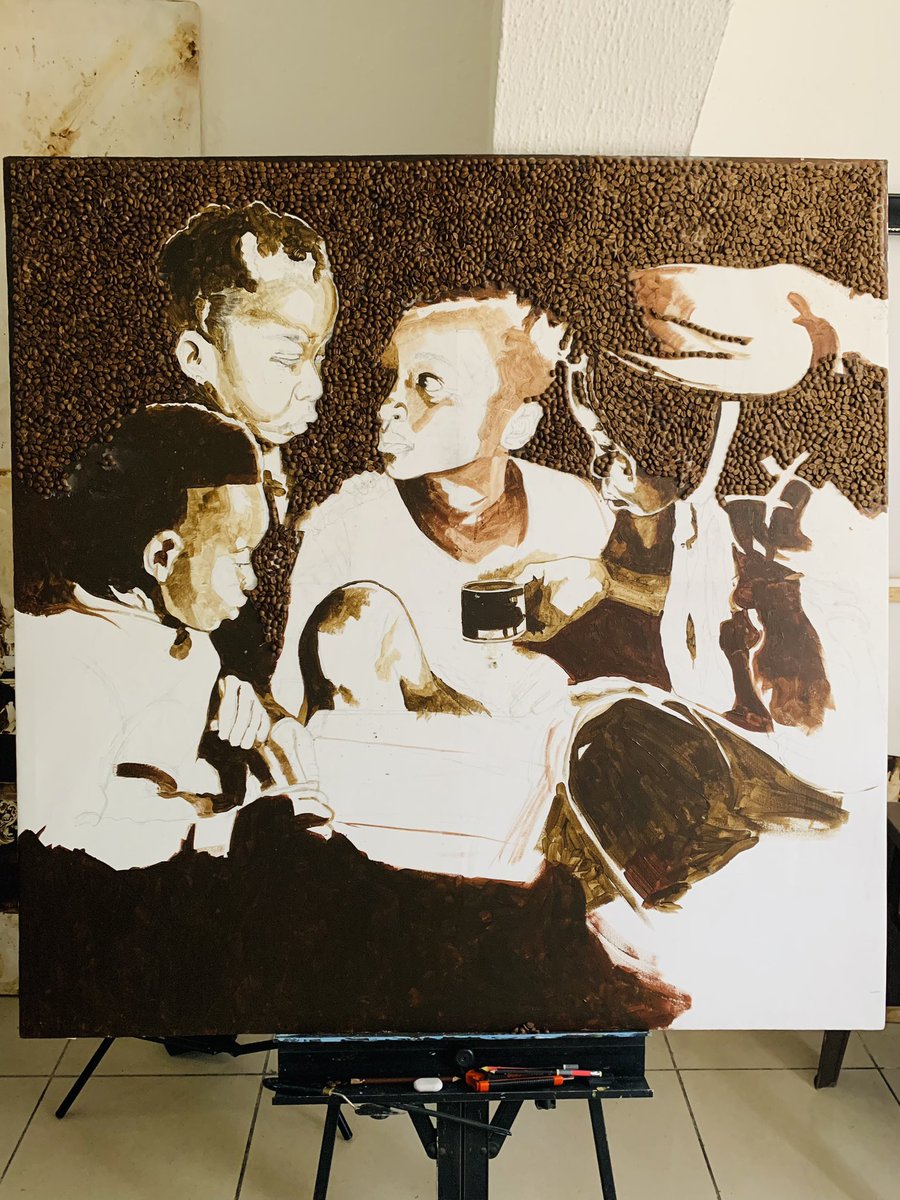 kennydavinci's tweet photo. New art alert. The largest I have created using coffee beans roasts so far. No matter how dark the world is children will always chase their dreams. All they need is a little light. 

Size: 48x48 inches.
Title: dream chasers
#altcoin #coffee  #artwork https://t.co/FNLTXwMnFI