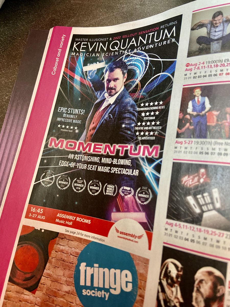 The <a href="/edfringe/">Edinburgh Festival Fringe</a> programme launched this week and MOMENTUM is my 2023 offering, which I hope you love. I'm at <a href="/AssemblyFest/">Assembly Festival</a>  Music Hall - one of the BIGGEST venues in the Festival!
It would be a pleasure &amp; delight if you chose my show.
tickets.edfringe.com/whats-on/kevin…
#edfringe #fillyerboots