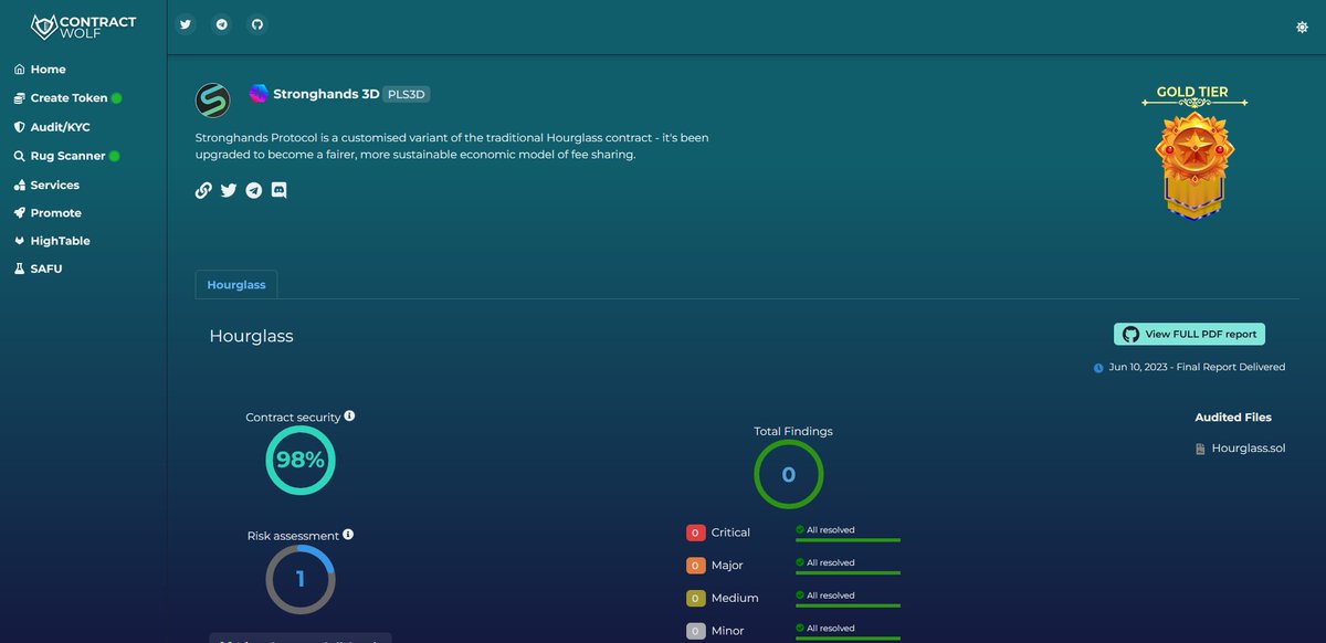 🛡 STRONGHANDS AUDITED! 🛡

✅ Stronghands 3D has been audited by <a href="/contractwolf_io/">ContractWolf</a>, and has achieved a 98% security rating! 🔥🔥🔥

Read the audit here:
contractwolf.io/projects/stron…

#DeFi #PLS3D #PLS #Pulsechain