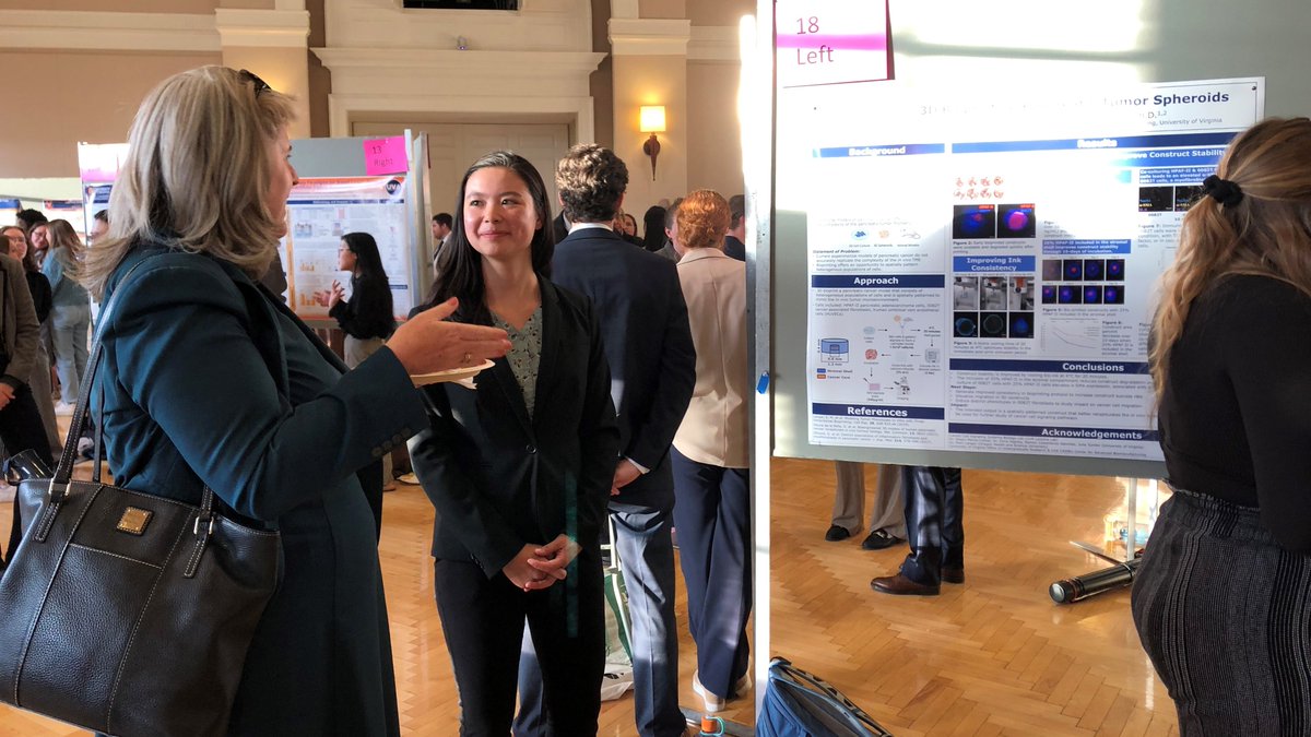 Congratulations to recently graduated Lazzara Lab undergraduate alumni Ailene Edwards and Anupama Jayaraman, who gave outstanding final research presentations! Ailene also presented her work on tumor bioprinting at the BME Capstone event and fielded questions from @UVADeanJWest.