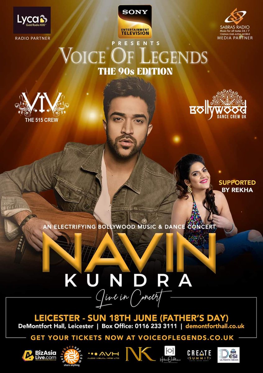 Sony Entertainment Television presents 

“Voice Of Legends: The 90s Edition” @NavinKundra

SUNDAY 18TH JUNE 2023 (FATHER'S DAY @demontforthall 
LEICESTER 
BOOK YOUR TICKETS NOW 🎟 
demontforthall.co.uk/event/voice-of…
@sonytvuk @lycagoldradio
@hitenondhia @SabrasRadio 
@desium