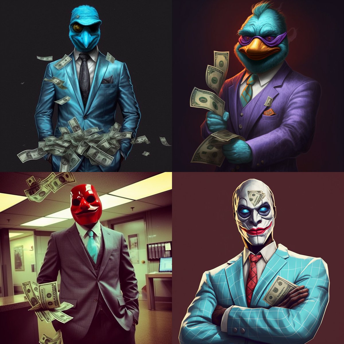 Sevanon's tweet image. Decided to ask @midjourney who the @PAYDAYGame twitter man was... this was the results...