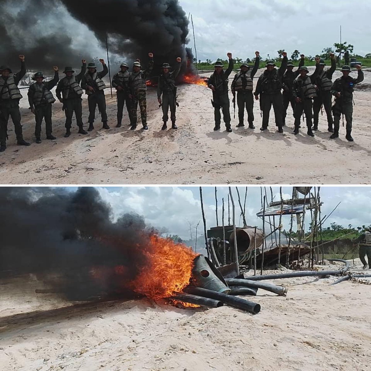 #FANB desplegada en el Parque Nacional Caura en el estado Bolívar, desmantela estructura minera depredadora del ambiente operada por el GEDO “El Guajiro”. 
Serán destruidas todas las maquinarias y estructuras delincuenciales presentes en los parques nacionales, que irrespetando