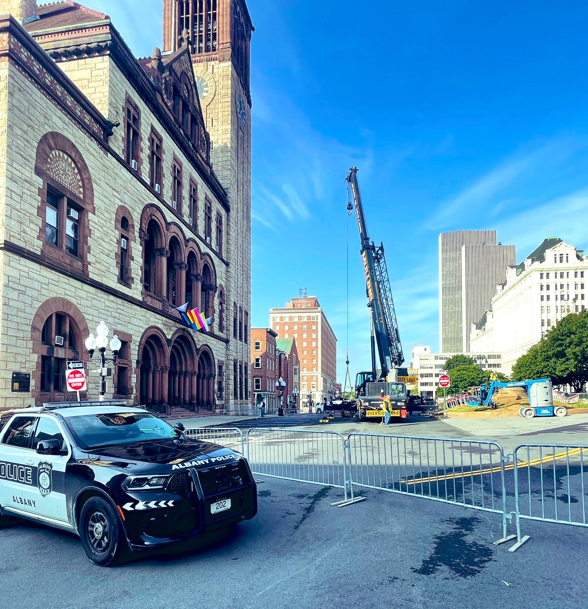 “I work for the mayor.” - longtime lesbian activist Libby Post recording Schuyler statue removal in front of Albany City Hall festooned with arcane multicolor “pride” flags. The timing of the removal and her presence are obviously not incidental. The mayor, of course, is not…