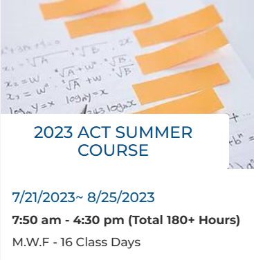 Gear up for success with Y2 Academy's 2023 ACT Summer Course! 📚Join us from 7/21/2023 to 8/25/2023 for a comprehensive program designed to help you ace the ACT. 🗓️Enroll today y2academy.com

#Y2Academy #ACTPrep #SummerCourse #ACT2023 #TestPreparation #ACTPreparation