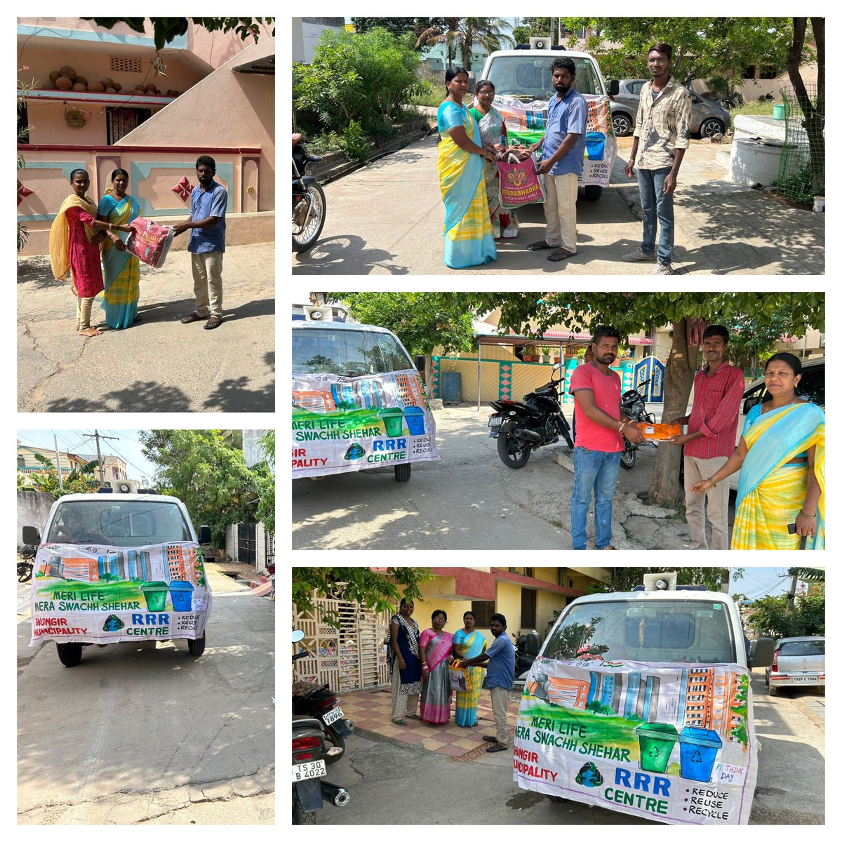 MC_Bhongir's tweet photo. ULB Bhongir Executed an IEC campaign for "RRR4LIFE" &amp; informed the public about Saturday "Rethink-Day" starting today, residents donated reusable &amp; recyclable items to Ward RPs &amp; auto drivers 
@ACLB_Yadadri @Collector_YDR @cdmatelangana @KTRBRS @TelanganaCMO @MoHUA_India https://t.co/qRUkk1cA87