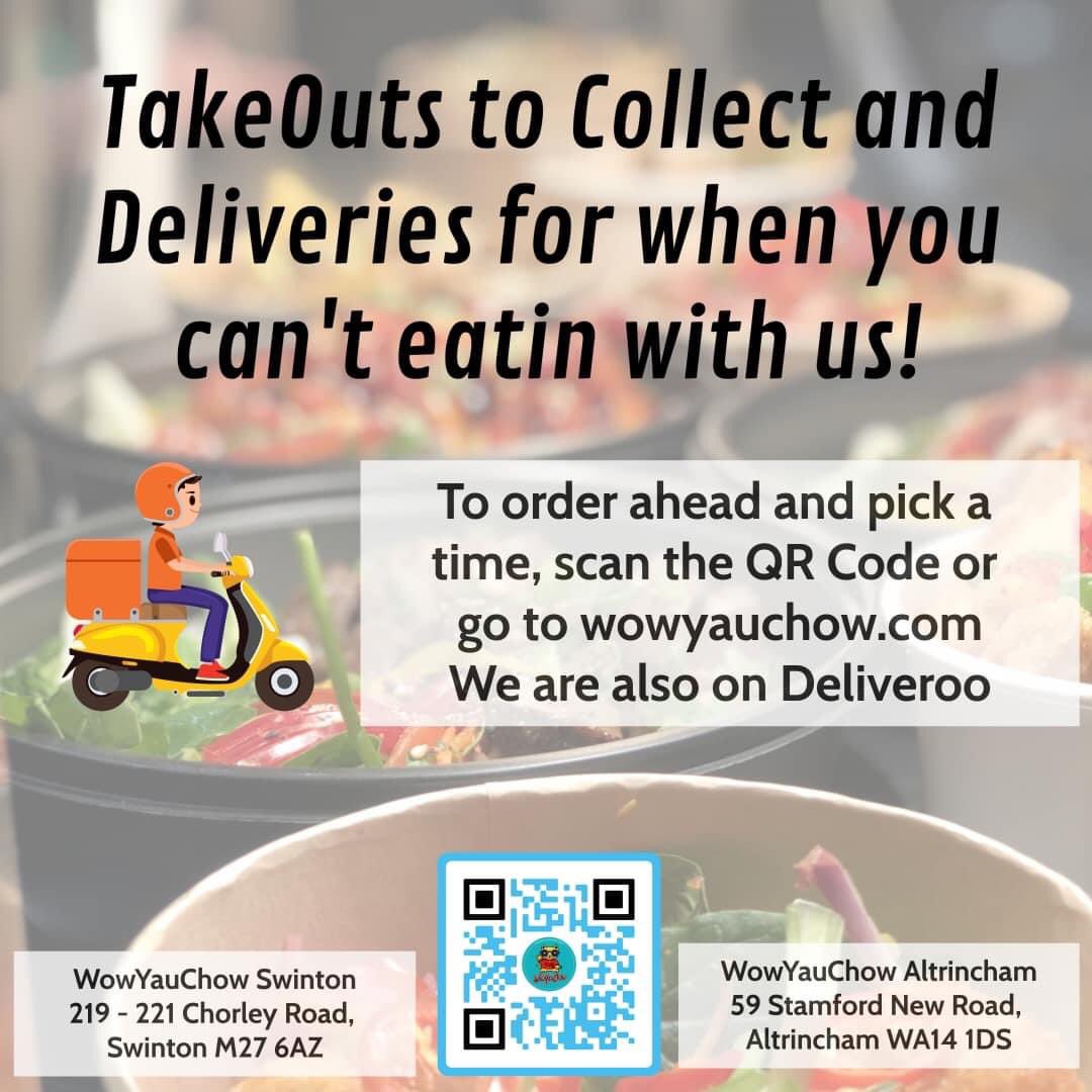WowYauChow's tweet image. #TakeOuts to #Collect and #Deliveries for when you can’t eatin with us! To order ahead and pick a time, scan the QR Code or click here linktr.ee/wowyauchow
#WowYauChow #Altrincham #Swinton #Manchester #ChineseFood #VeganChineseFood #ComfortFood #NotYourStandardChinese