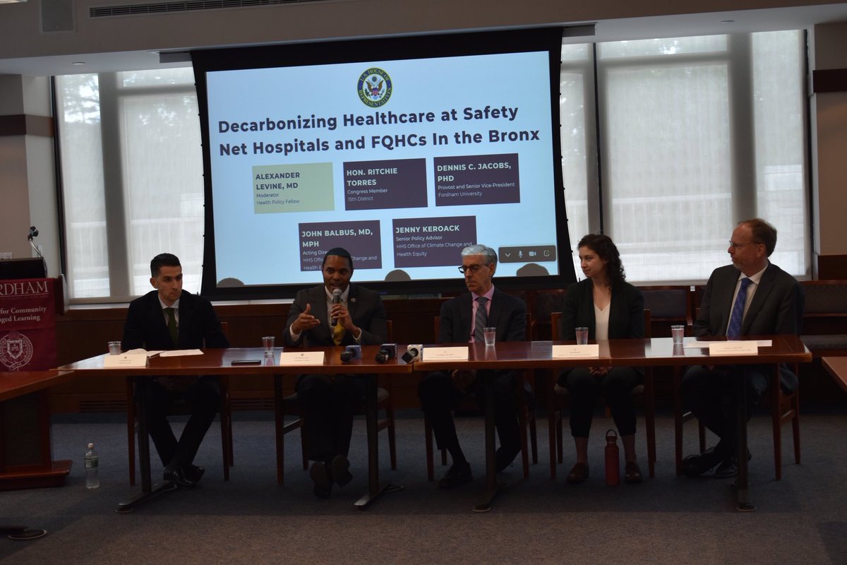 RepRitchie's tweet photo. Yesterday, my office partnered with @HHSGov Office of Climate Change and Health Equity for a roundtable discussion about the pressing need to reduce greenhouse gases emitted from healthcare facilities and hospitals — a major employer in the Bronx. Thanks @FordhamNYC for hosting! https://t.co/16clsZAsFC