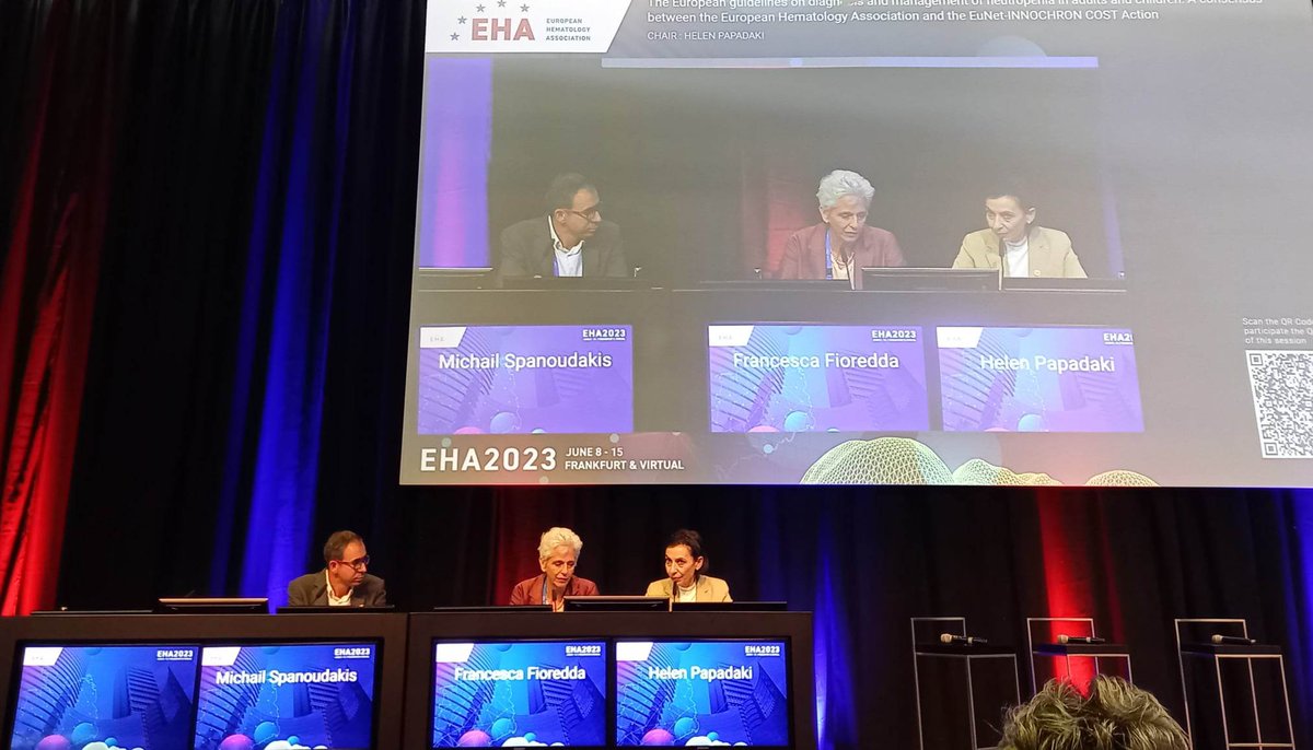 The  #NeutropeniaGuidelines session in #EHA23 Conference was really a great success thanks to the amazing audience and speakers !  The session was based on the consensus between the @EHA_Hematology  and the @eunet_innochron @COSTprogramme. So honored to chair the session !