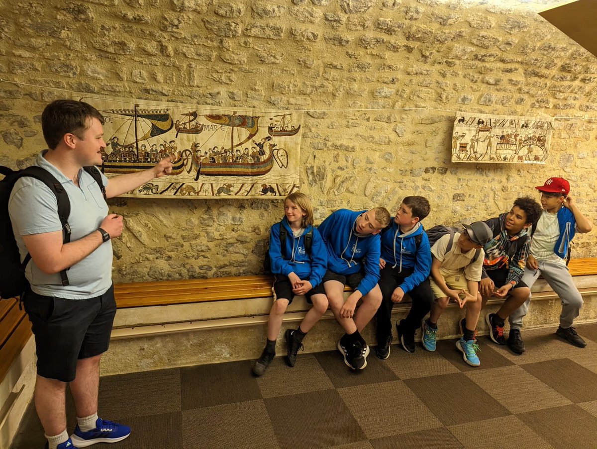 abgacademy's tweet photo. The Bayeux tapestry audio was fascinating and Mr Passingham was on hand for any history questions. #learningoutoftheclassroom #historyfun https://t.co/Mv7A2YmPlk