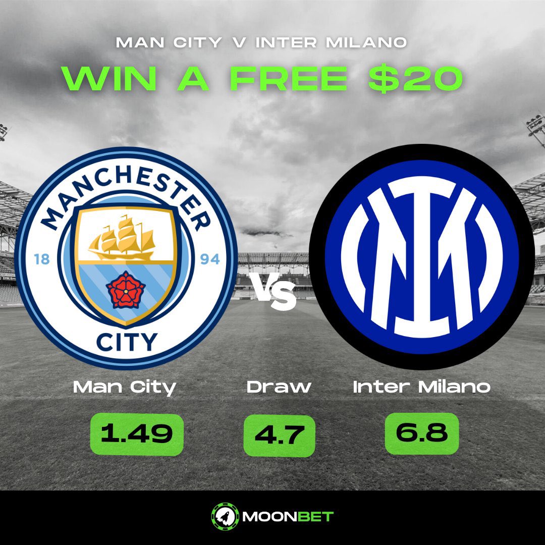 💸WIN A #FREE $20 AT #MOONBET   

How to #Win   

1. Like & RT  
2. Predict the result on the comments with your Moonbet user ID   
3. Tag 2 friends    

Post before June 10 at 9pm GMT+ 2    

#predictandwin #UCLfinal   #MCIINT