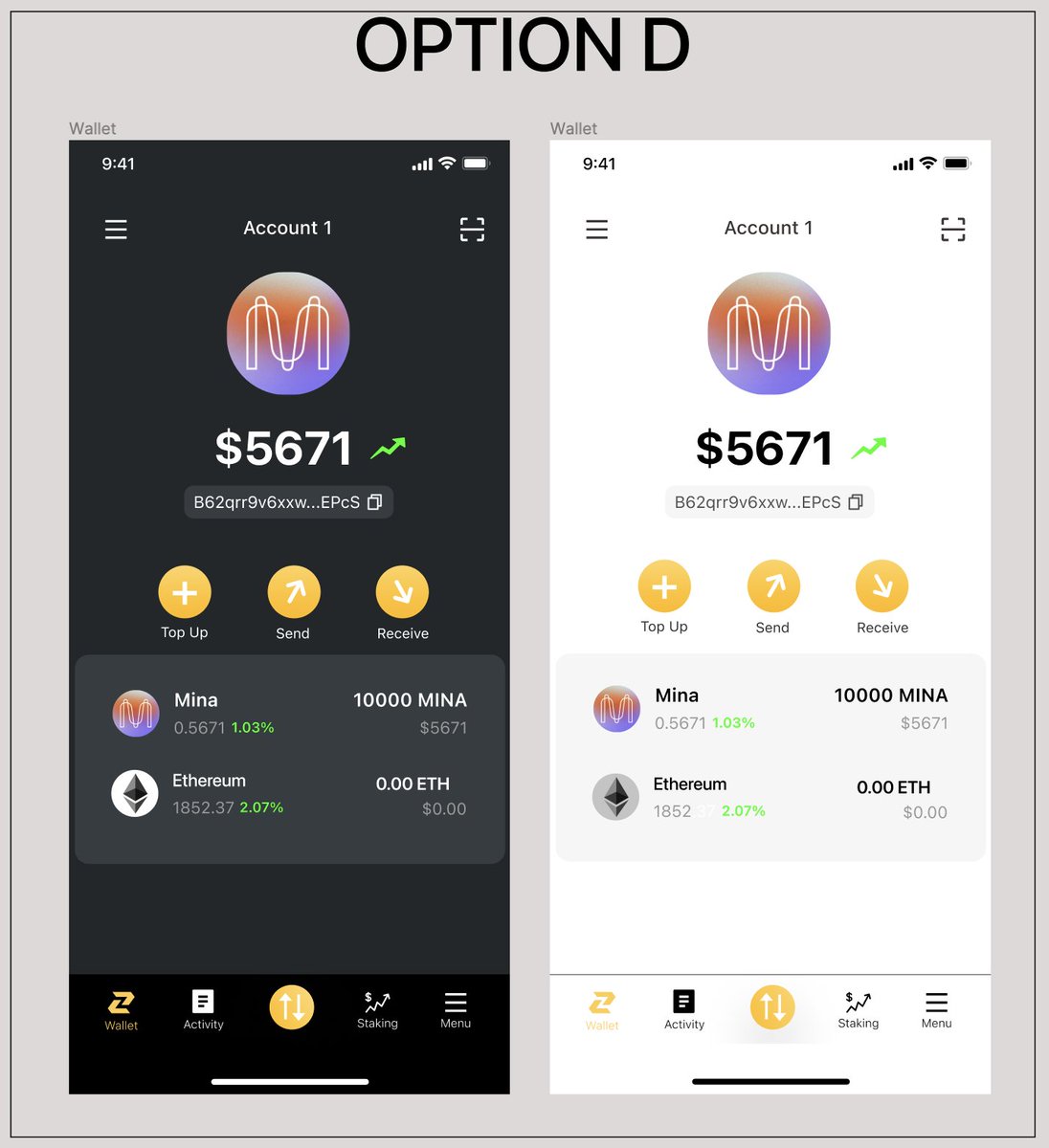 📣 COMPETITION TIME 📣
Which option do you like the most?

We want your feedback on the Mobile UI/UX designs of our ZK Keyless Wallet. Share your thoughts and stand a chance to win a month's basic subscription of Midjourney in USDC worth $30! 💰. 
Here's how to participate: