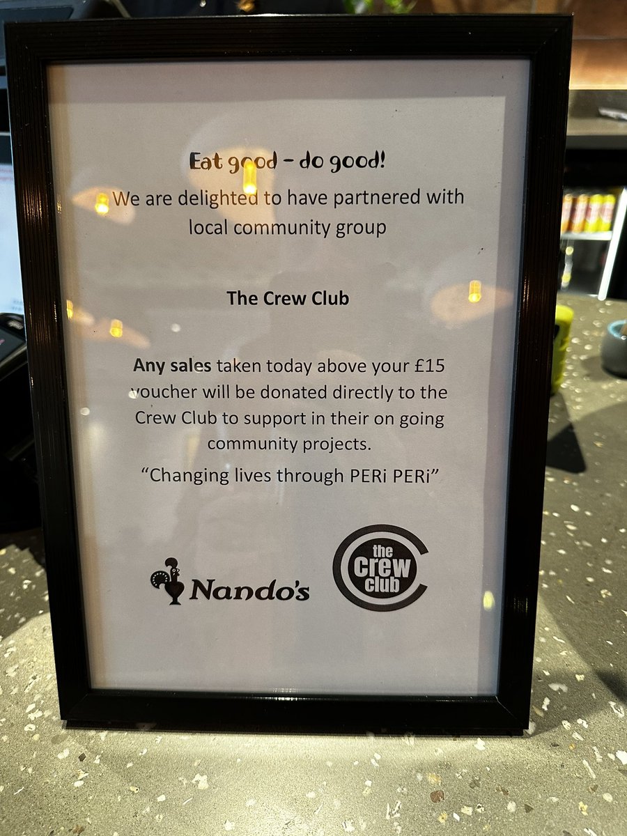 A great reason to order even more at <a href="/NandosUK/">Nando's</a> if it’s going towards @crewclub 👏🏽👏🏽