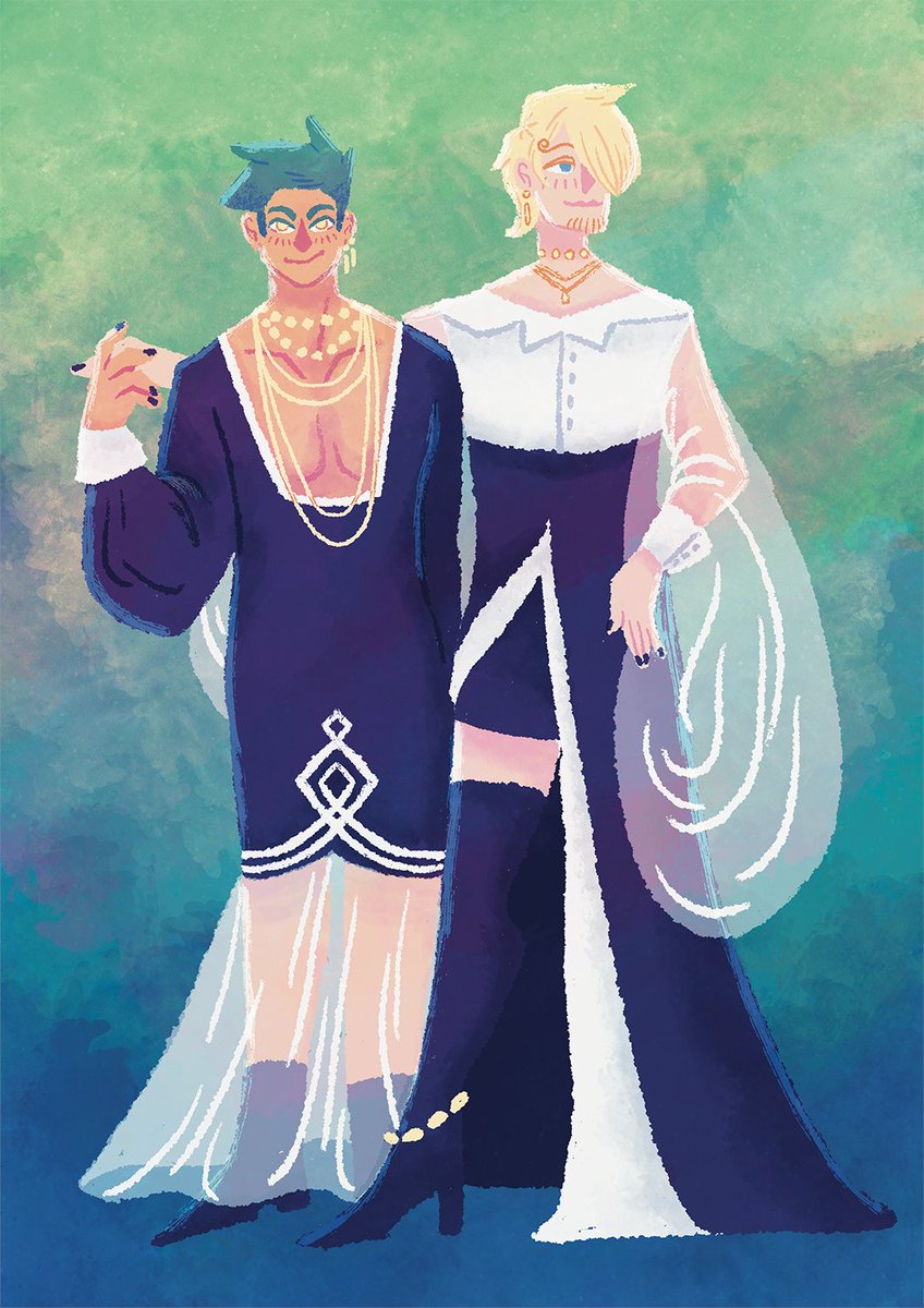 With the help and patience of @ARTemisOverload (left sketch), i kicked artblock. It was firstly for the #METGALA2023 but I thought it would be cool to have a little take for #sanjidragau by @ShojoJojos. I mean. I can see Zoro try a dress just for beautiful Océane's eyes..!