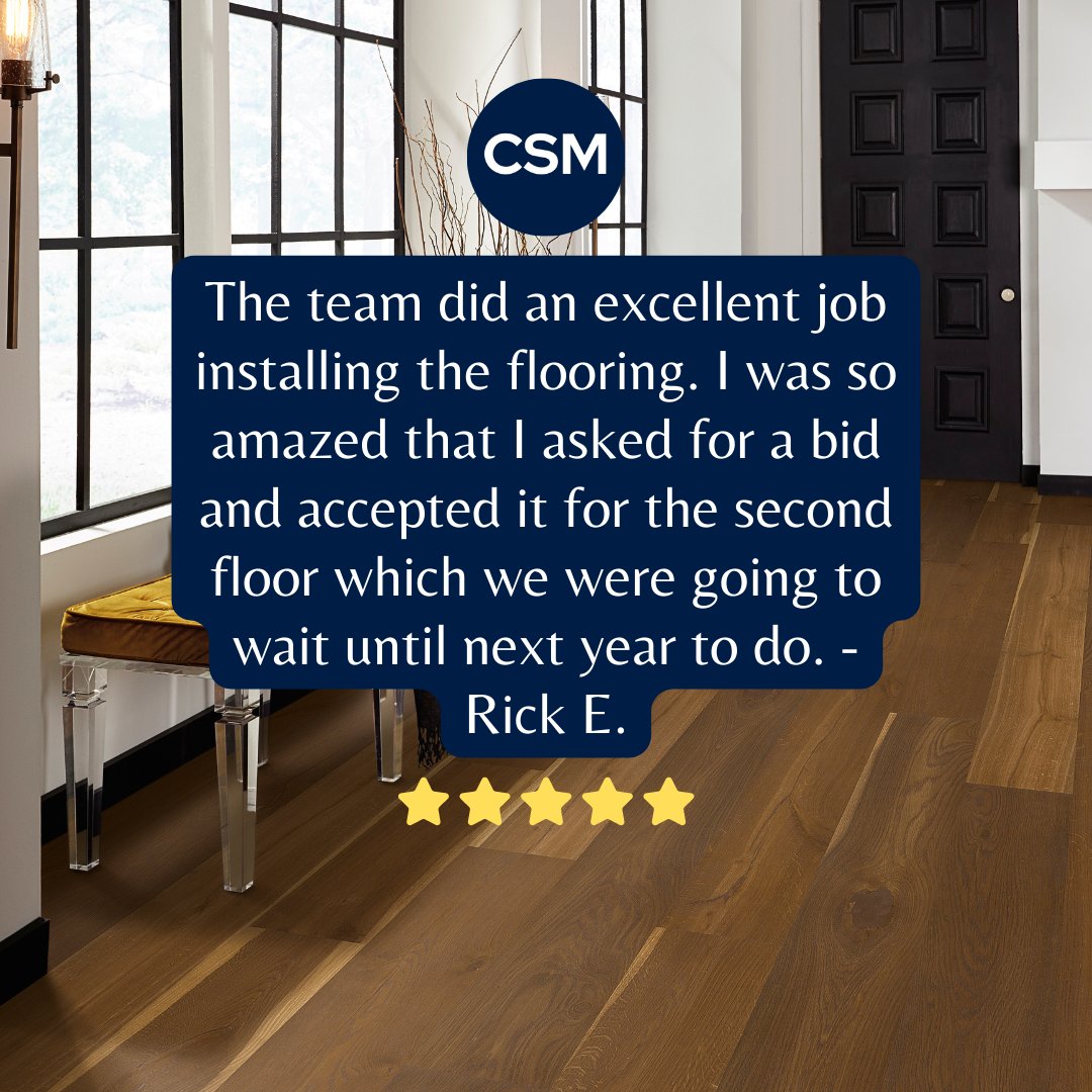 CSM_flooring's tweet photo. "The team did an excellent job installing the flooring. I was so amazed that I asked for a bid and accepted it for the second floor, which we were going to wait until next year to do." - Rick E. https://t.co/gNmdtnVhIe