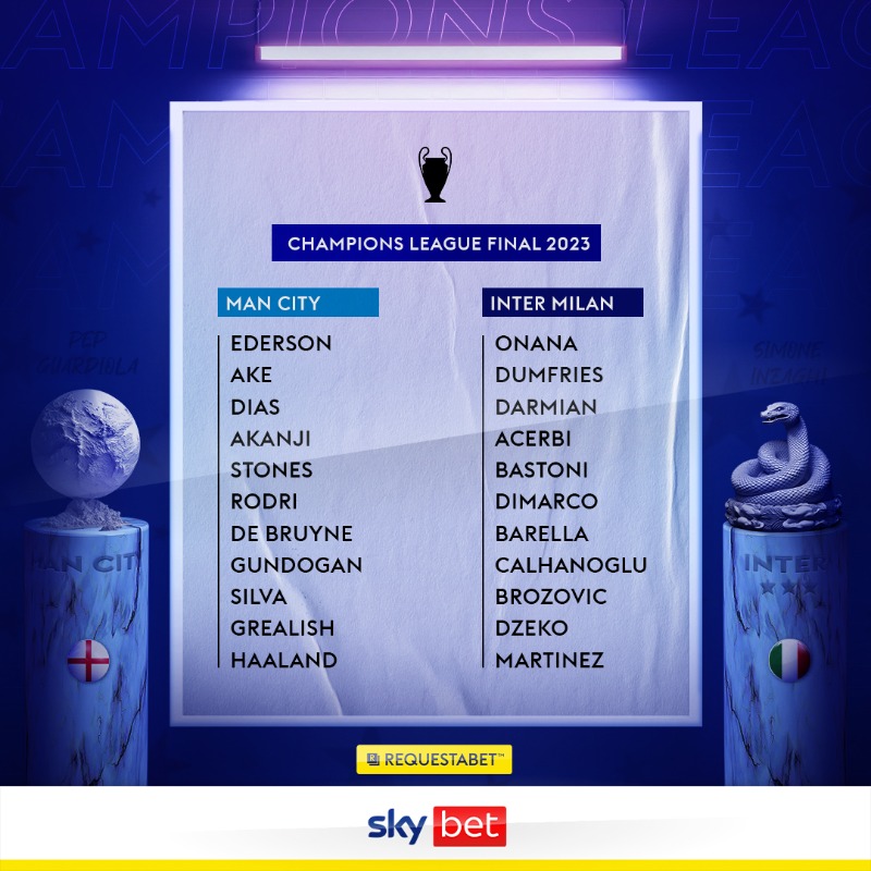 RequestABet's tweet photo. 📋 Here are your official line ups for the #UCLfinal 

🏆 You can browse our range of Popular #RequestABets on the game below

😍 Good luck, and enjoy the game!
